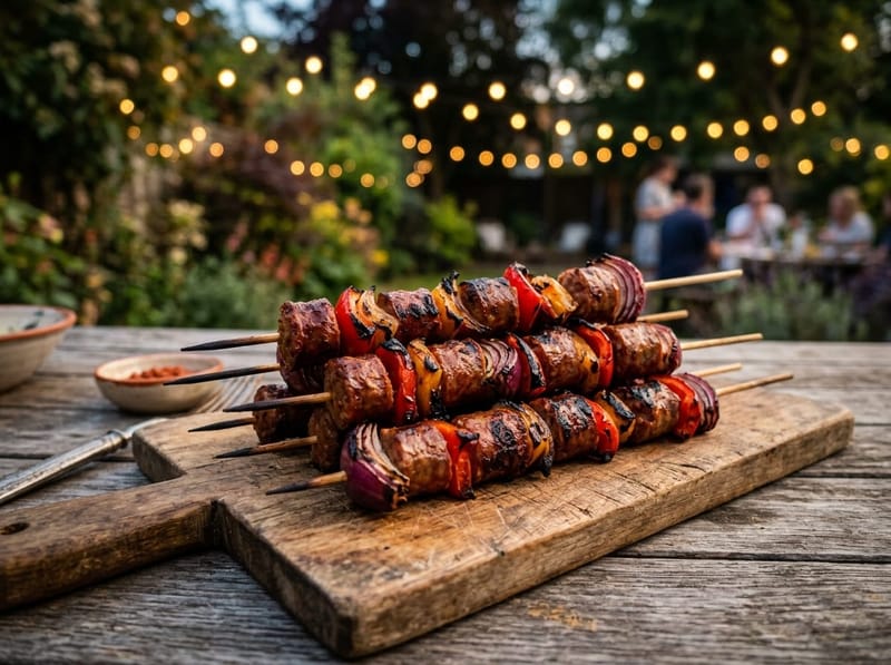 Brochettes merguez-poivrons-oignons