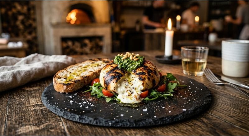Burrata grillée au pesto