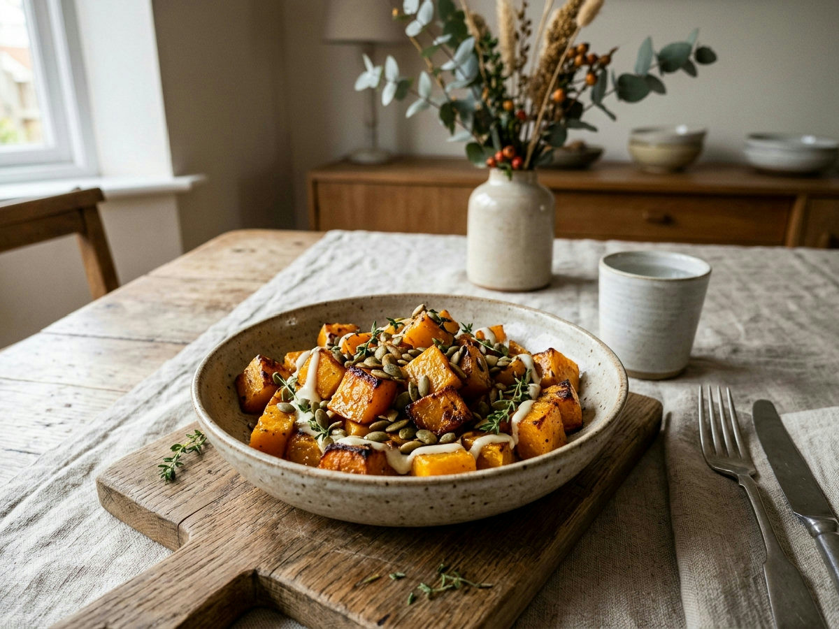 Courge butternut rôtie au thym et à l'ail