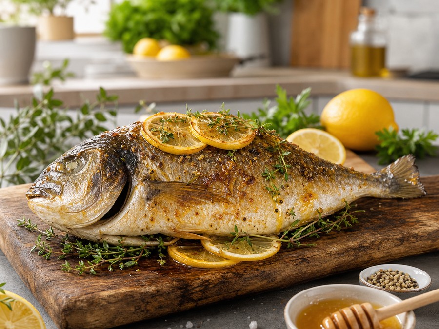 Daurade entière au citron et au miel