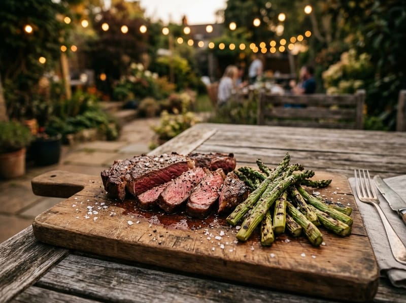 Entrecôte grillée aux asperges
