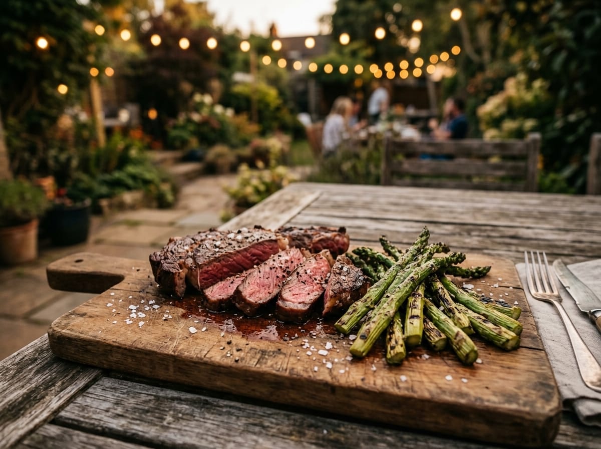 Entrecôte grillée aux asperges
