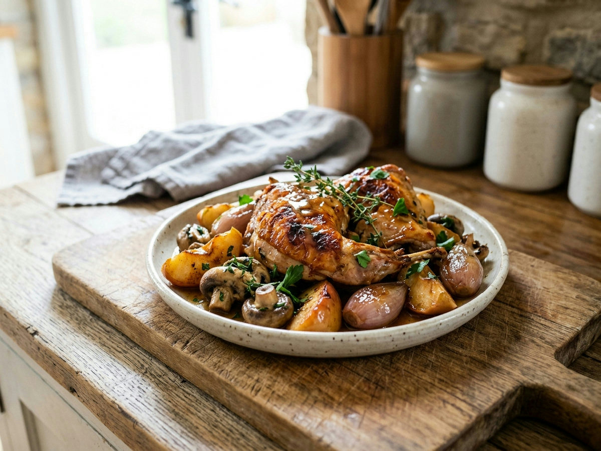 Lapin rôti aux pommes et au cidre
