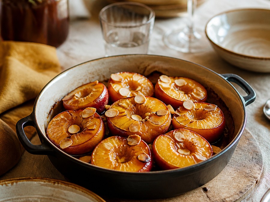 Pêche rôtie miel amandes