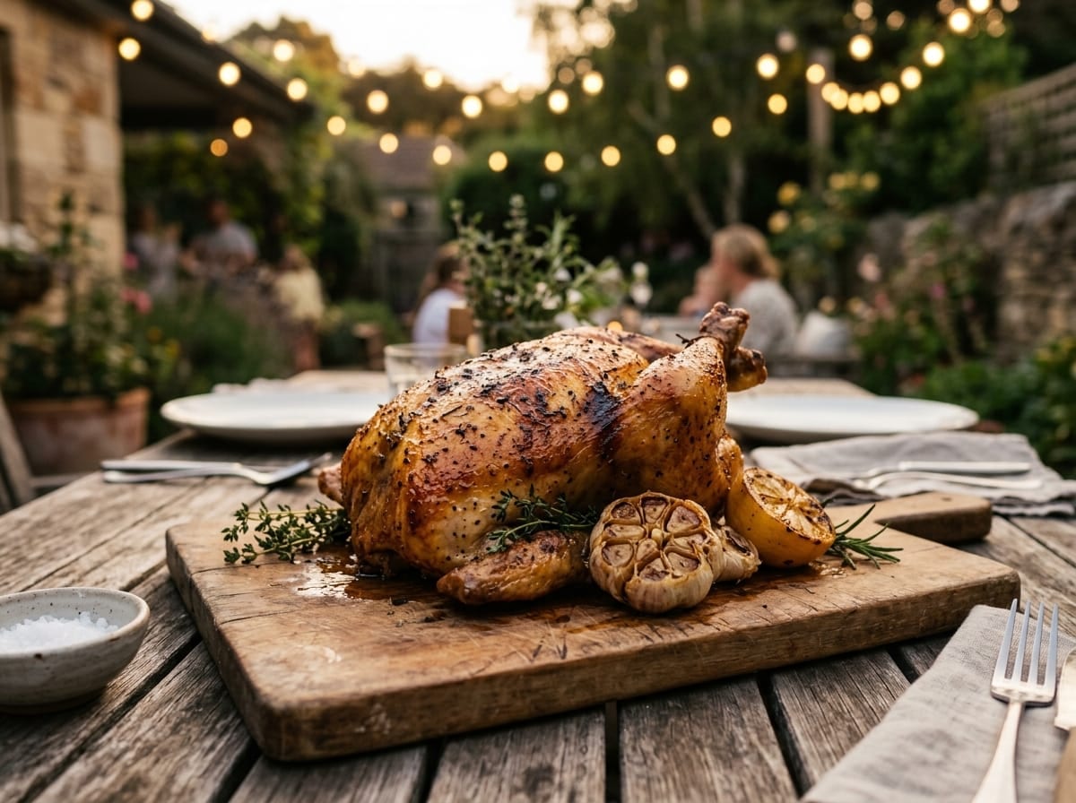 Poulet fermier rôti aux herbes
